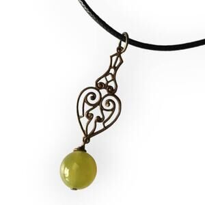 Brass scrollwork with natural stone bead pendant necklace